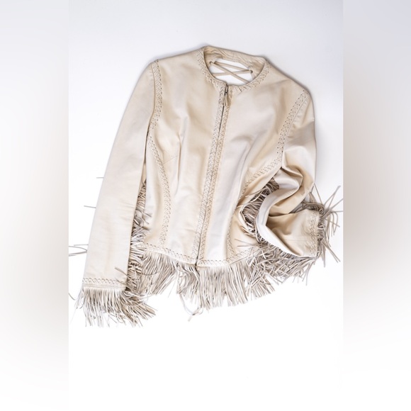 Versace Tan Fringe Leather Jacket - Picture 7 of 7
